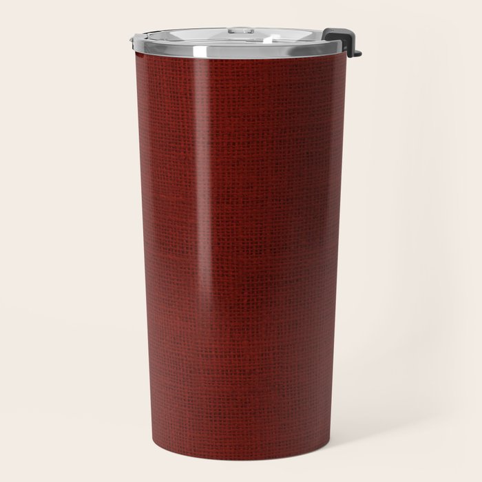 Dark Red Christmas Burlap Cloth Travel Mug Gallery Image 2