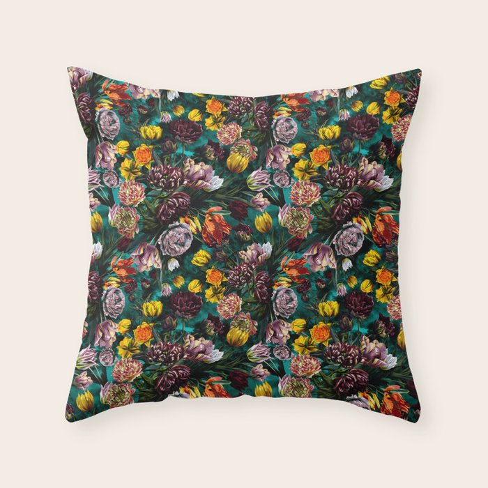 Botanical Multicolor Garden Throw Pillow Gallery Image 1