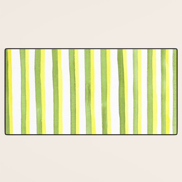 Green and Yellow Soft Watercolor Vertical Lines Desk Mat Gallery Image 3