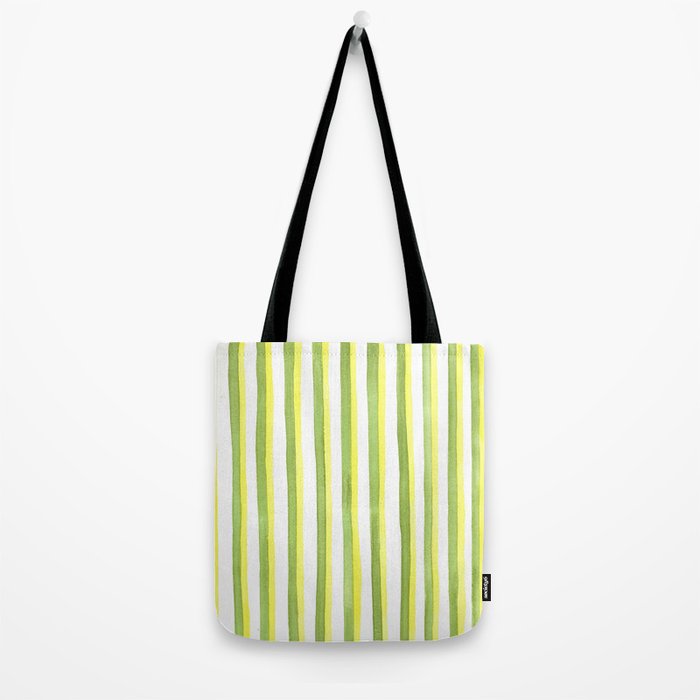 Green and Yellow Soft Watercolor Vertical Lines Tote Bag Gallery Image 2