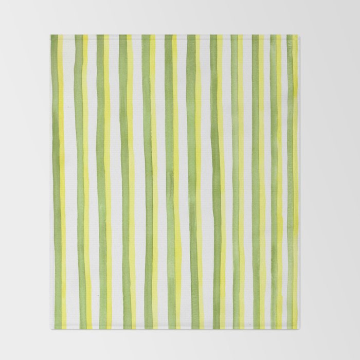 Green and Yellow Soft Watercolor Vertical Lines Throw Blanket Gallery Image 2