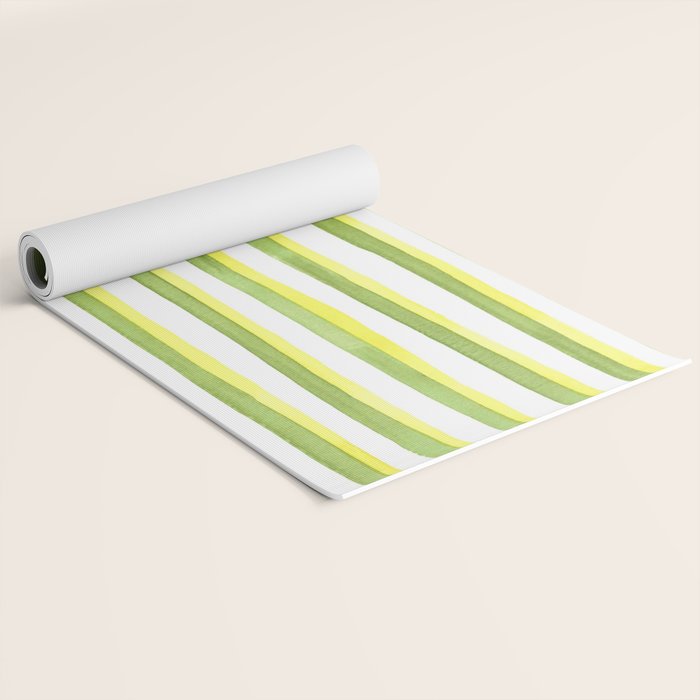 Green and Yellow Soft Watercolor Vertical Lines Yoga Mat Gallery Image 2