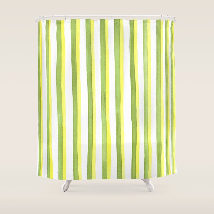 Green and Yellow Soft Watercolor Vertical Lines Shower Curtain Gallery Image 1