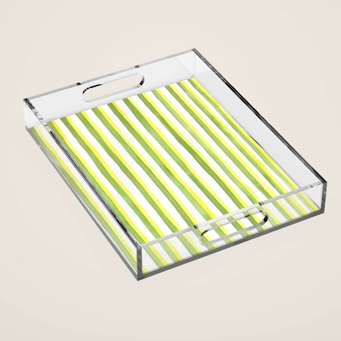 Green and Yellow Soft Watercolor Vertical Lines Acrylic Tray Gallery Image 1