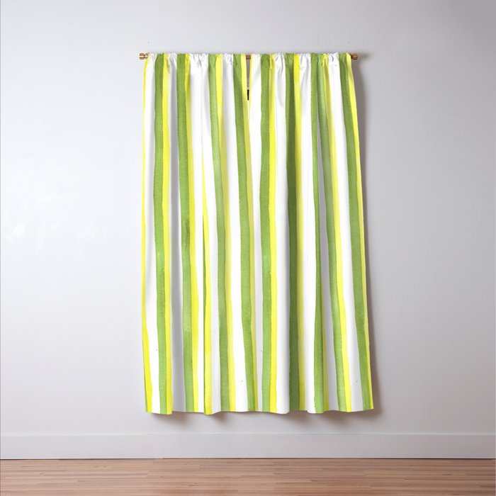 Green and Yellow Soft Watercolor Vertical Lines Window Curtain Gallery Image 3