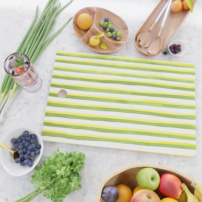 Green and Yellow Soft Watercolor Vertical Lines Cutting Board Gallery Image 2
