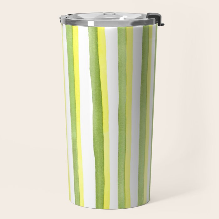 Green and Yellow Soft Watercolor Vertical Lines Travel Mug Gallery Image 2