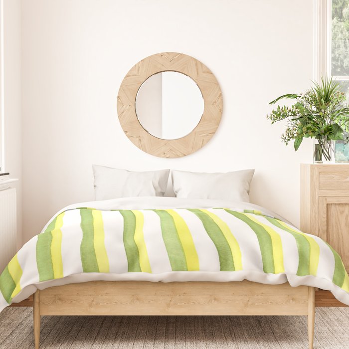 Green and Yellow Soft Watercolor Vertical Lines Duvet Cover Gallery Image 3