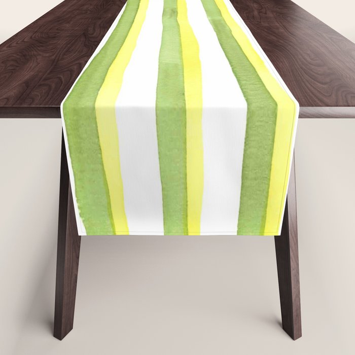 Green and Yellow Soft Watercolor Vertical Lines Table Runner Gallery Image 1