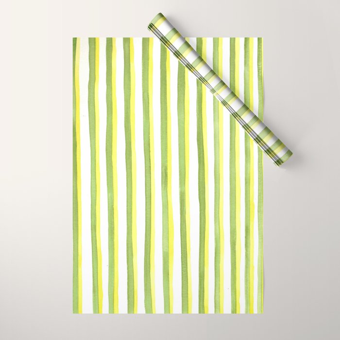 Green and Yellow Soft Watercolor Vertical Lines Wrapping Paper Gallery Image 1