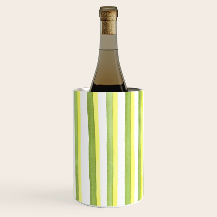Green and Yellow Soft Watercolor Vertical Lines Wine Chiller Gallery Image 3