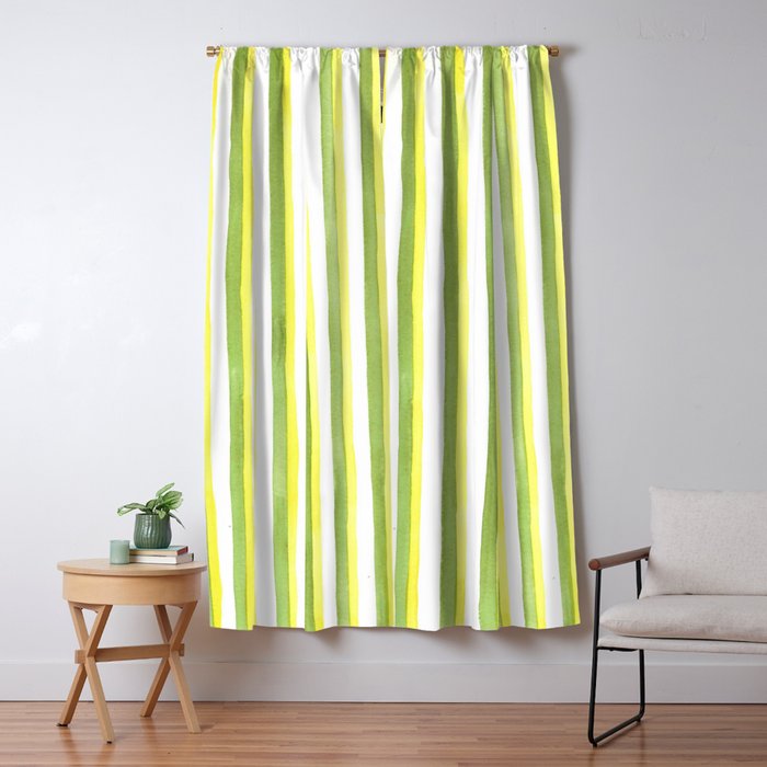 Green and Yellow Soft Watercolor Vertical Lines Window Curtain Gallery Image 1