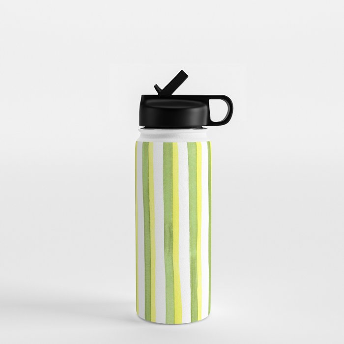 Green and Yellow Soft Watercolor Vertical Lines Water Bottle Gallery Image 1