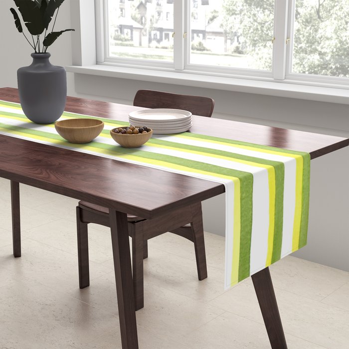 Green and Yellow Soft Watercolor Vertical Lines Table Runner Gallery Image 2