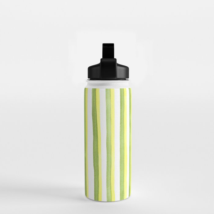 Green and Yellow Soft Watercolor Vertical Lines Water Bottle Gallery Image 2