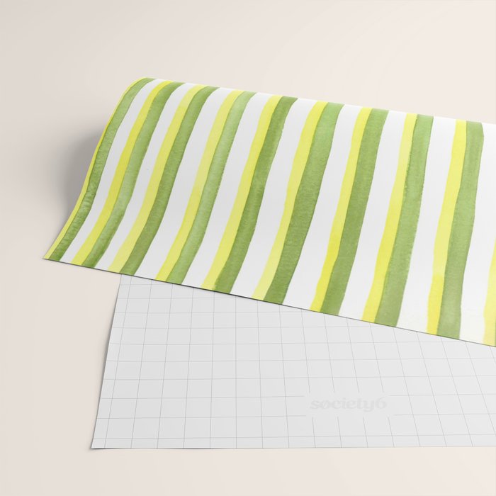 Green and Yellow Soft Watercolor Vertical Lines Wrapping Paper Gallery Image 2