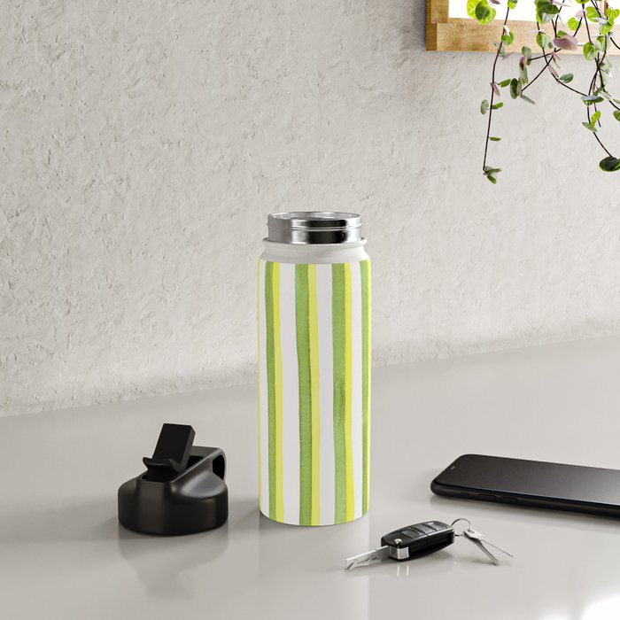 Green and Yellow Soft Watercolor Vertical Lines Water Bottle Gallery Image 4