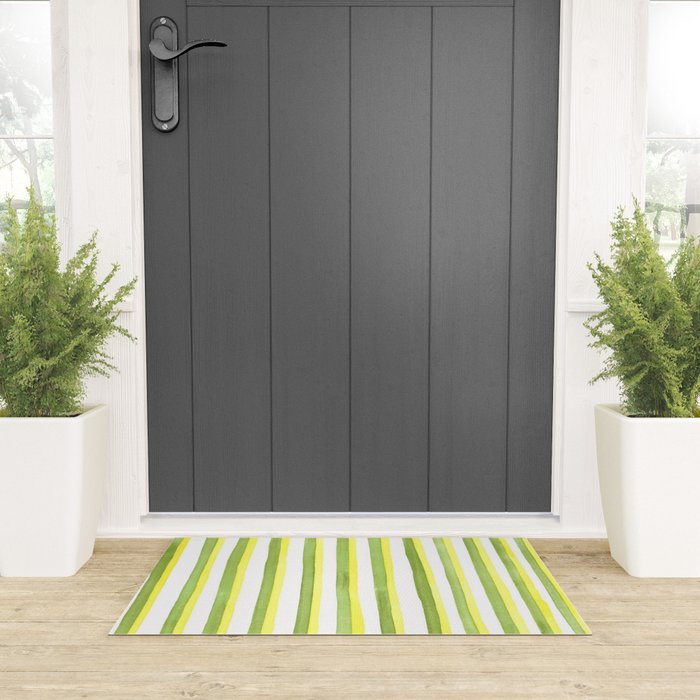 Green and Yellow Soft Watercolor Vertical Lines Welcome Mat Gallery Image 3