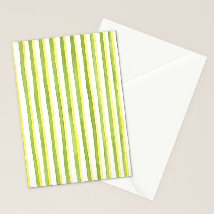 Green and Yellow Soft Watercolor Vertical Lines Stationery Card Gallery Image 2