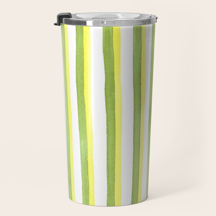 Green and Yellow Soft Watercolor Vertical Lines Travel Mug Gallery Image 3