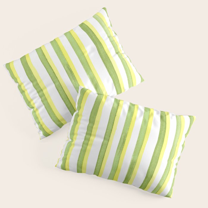 Green and Yellow Soft Watercolor Vertical Lines Pillow Sham Gallery Image 1