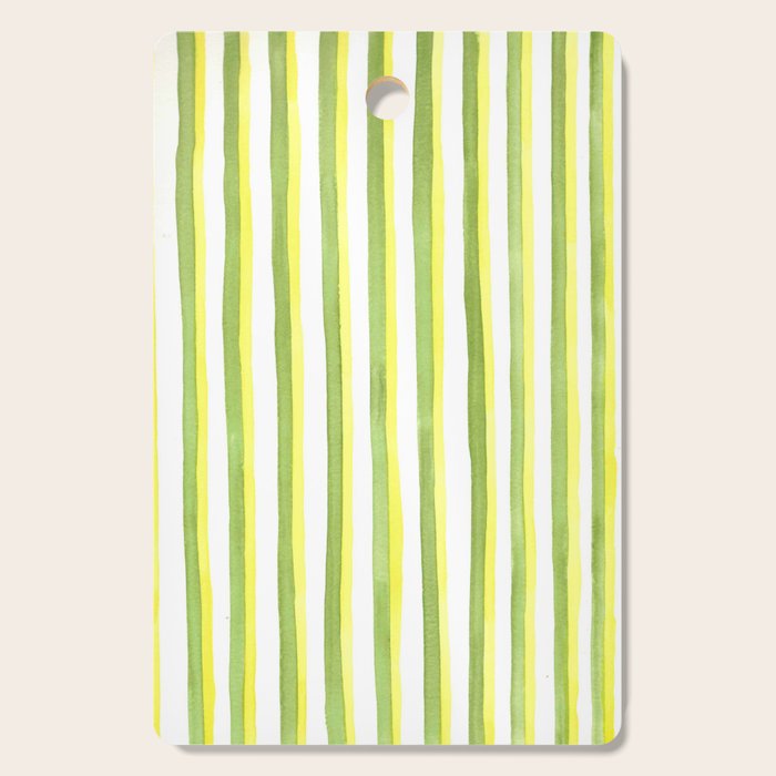 Green and Yellow Soft Watercolor Vertical Lines Cutting Board Gallery Image 1