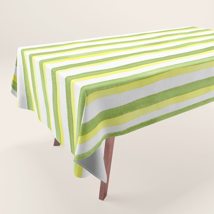 Green and Yellow Soft Watercolor Vertical Lines Tablecloth Gallery Image 1