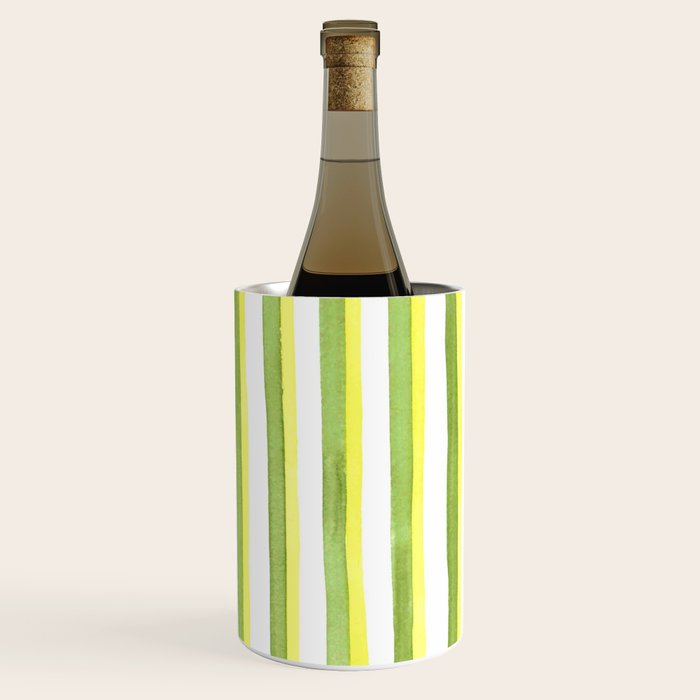 Green and Yellow Soft Watercolor Vertical Lines Wine Chiller Gallery Image 1