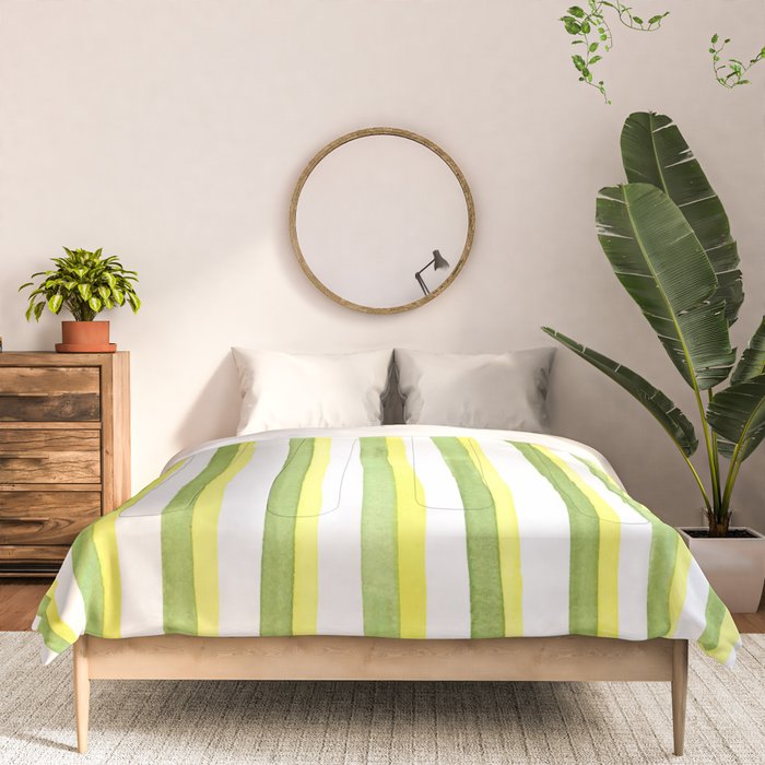 Green and Yellow Soft Watercolor Vertical Lines Comforter Gallery Image 3