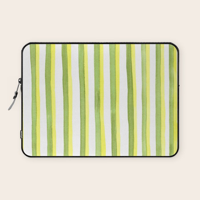 Green and Yellow Soft Watercolor Vertical Lines Laptop Sleeve Gallery Image 1