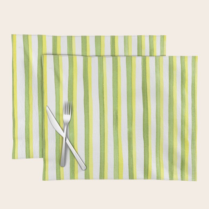 Green and Yellow Soft Watercolor Vertical Lines Placemat Gallery Image 1