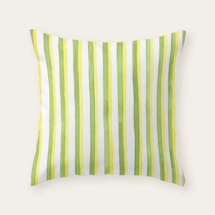 Green and Yellow Soft Watercolor Vertical Lines Throw Pillow Gallery Image 6