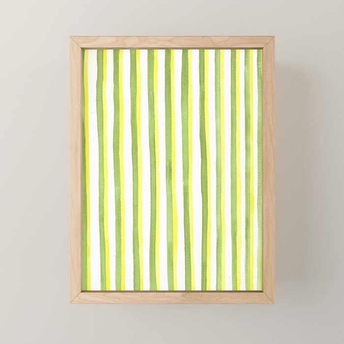 Green and Yellow Soft Watercolor Vertical Lines Mini Art Print Gallery Image 1