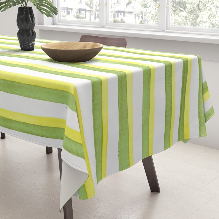 Green and Yellow Soft Watercolor Vertical Lines Tablecloth Gallery Image 3