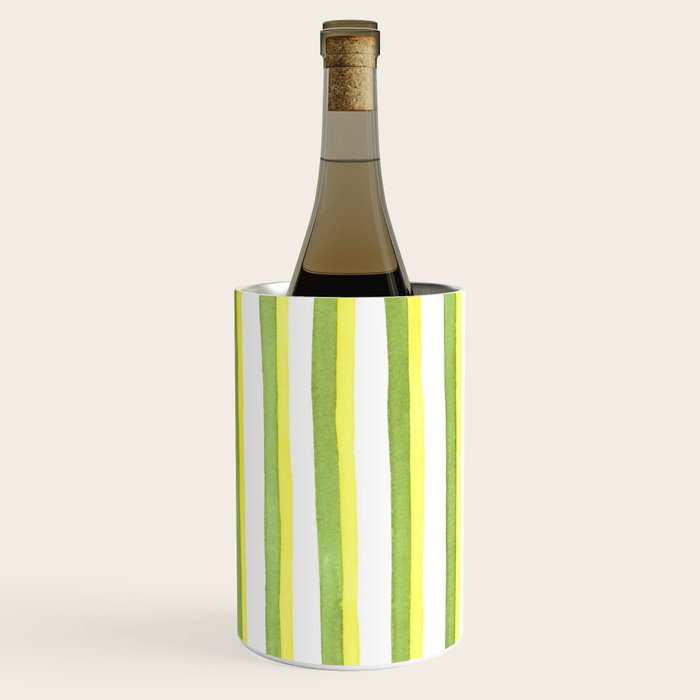 Green and Yellow Soft Watercolor Vertical Lines Wine Chiller Gallery Image 2