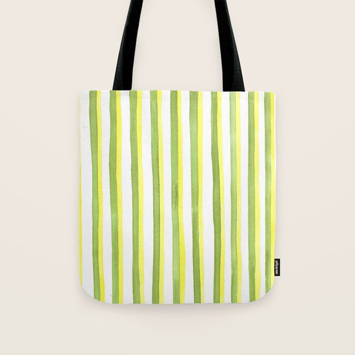 Green and Yellow Soft Watercolor Vertical Lines Tote Bag Gallery Image 1