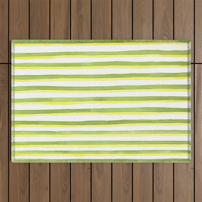 Green and Yellow Soft Watercolor Vertical Lines Outdoor Rug Gallery Image 1