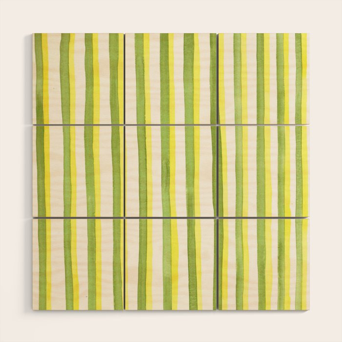 Green and Yellow Soft Watercolor Vertical Lines Wood Wall Art Gallery Image 1