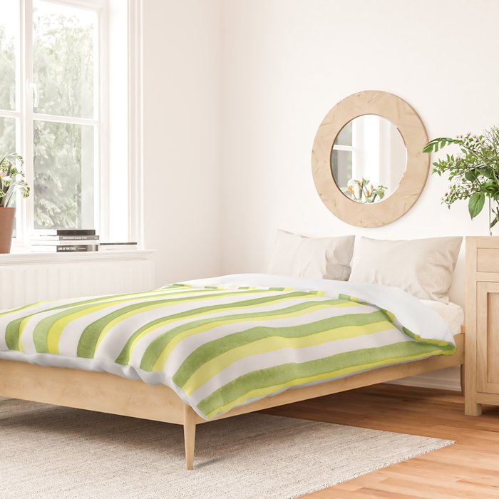 Green and Yellow Soft Watercolor Vertical Lines Duvet Cover Gallery Image 2