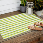 Green and Yellow Soft Watercolor Vertical Lines Outdoor Rug Gallery Image 2