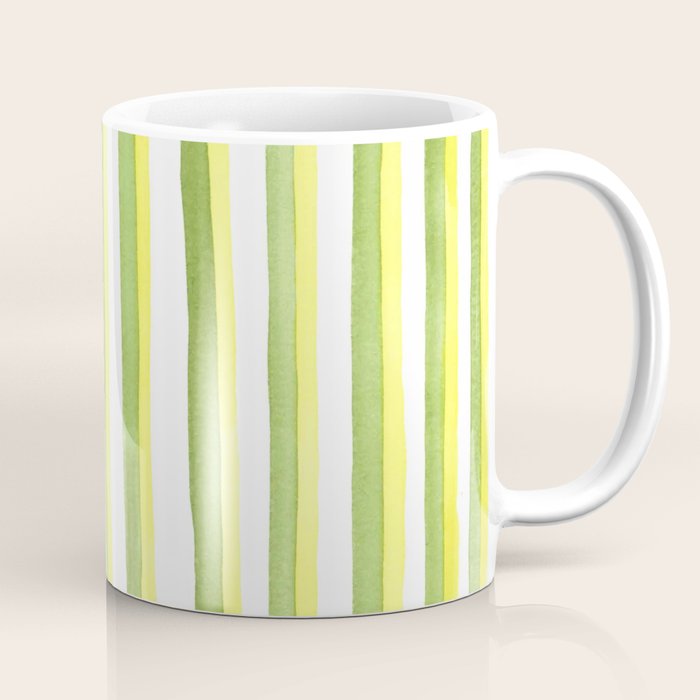 Green and Yellow Soft Watercolor Vertical Lines Coffee Mug Gallery Image 1