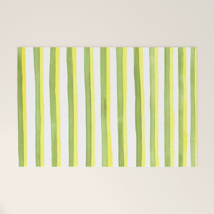 Green and Yellow Soft Watercolor Vertical Lines Welcome Mat Gallery Image 1