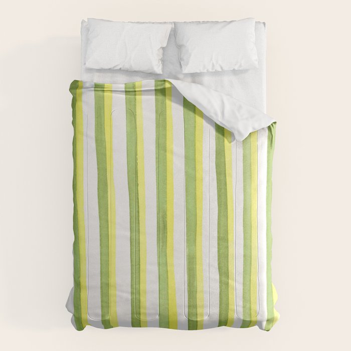 Green and Yellow Soft Watercolor Vertical Lines Comforter Gallery Image 1
