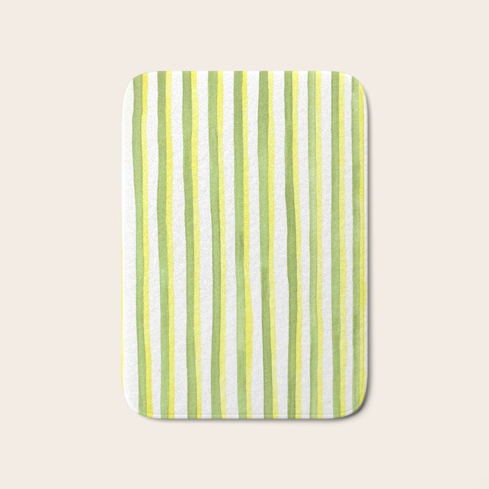 Green and Yellow Soft Watercolor Vertical Lines Bath Mat Gallery Image 1