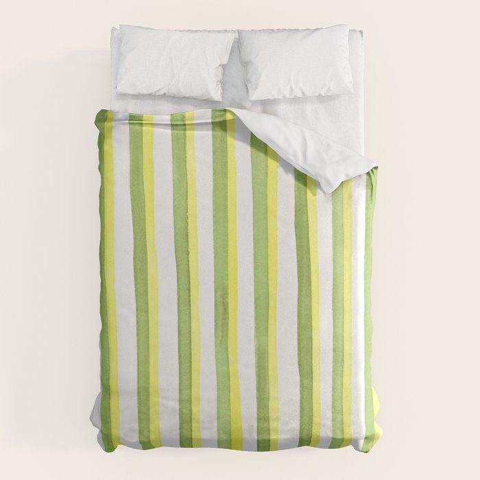 Green and Yellow Soft Watercolor Vertical Lines Duvet Cover Gallery Image 1