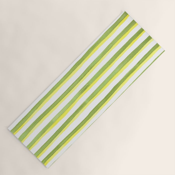 Green and Yellow Soft Watercolor Vertical Lines Yoga Mat Gallery Image 1
