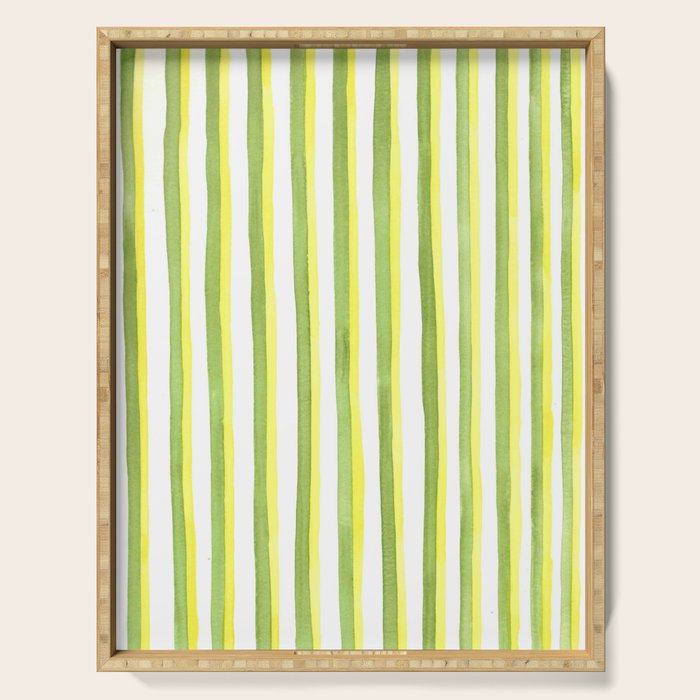 Green and Yellow Soft Watercolor Vertical Lines Serving Tray Gallery Image 1