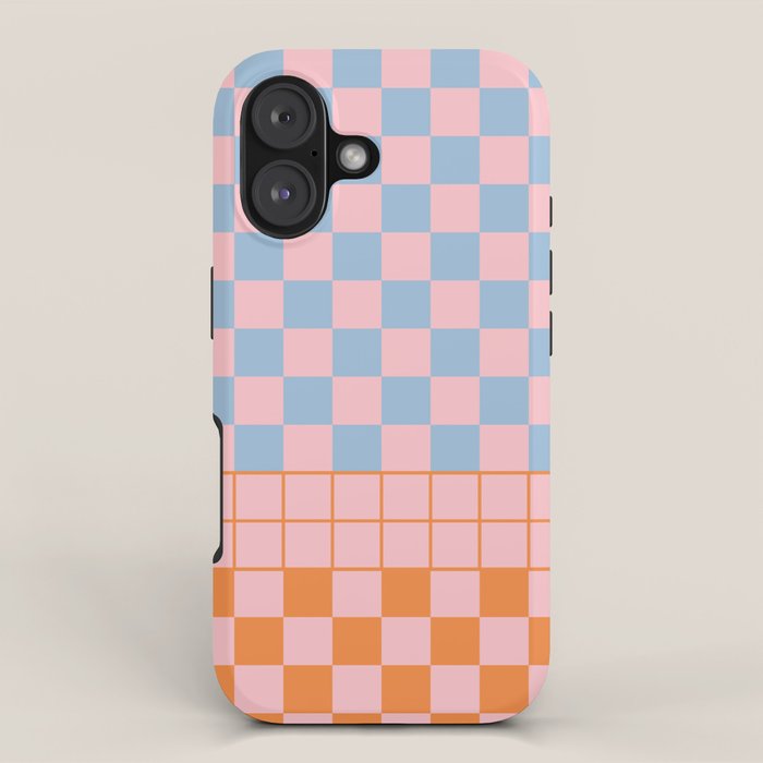 Checkered Triplet Mixed Check Pattern in Pastel Pink and Light Orange iPhone Case Gallery Image 1