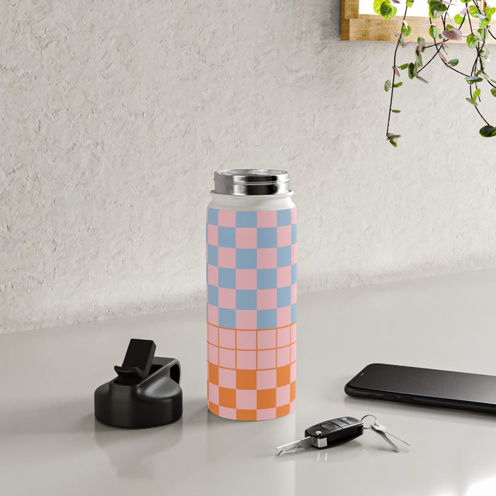 Checkered Triplet Mixed Check Pattern in Pastel Pink and Light Orange Water Bottle Gallery Image 4