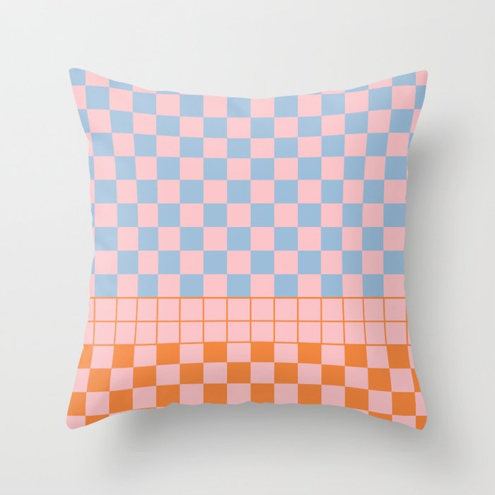 Checkered Triplet Mixed Check Pattern in Pastel Pink and Light Orange Throw Pillow Gallery Image 1